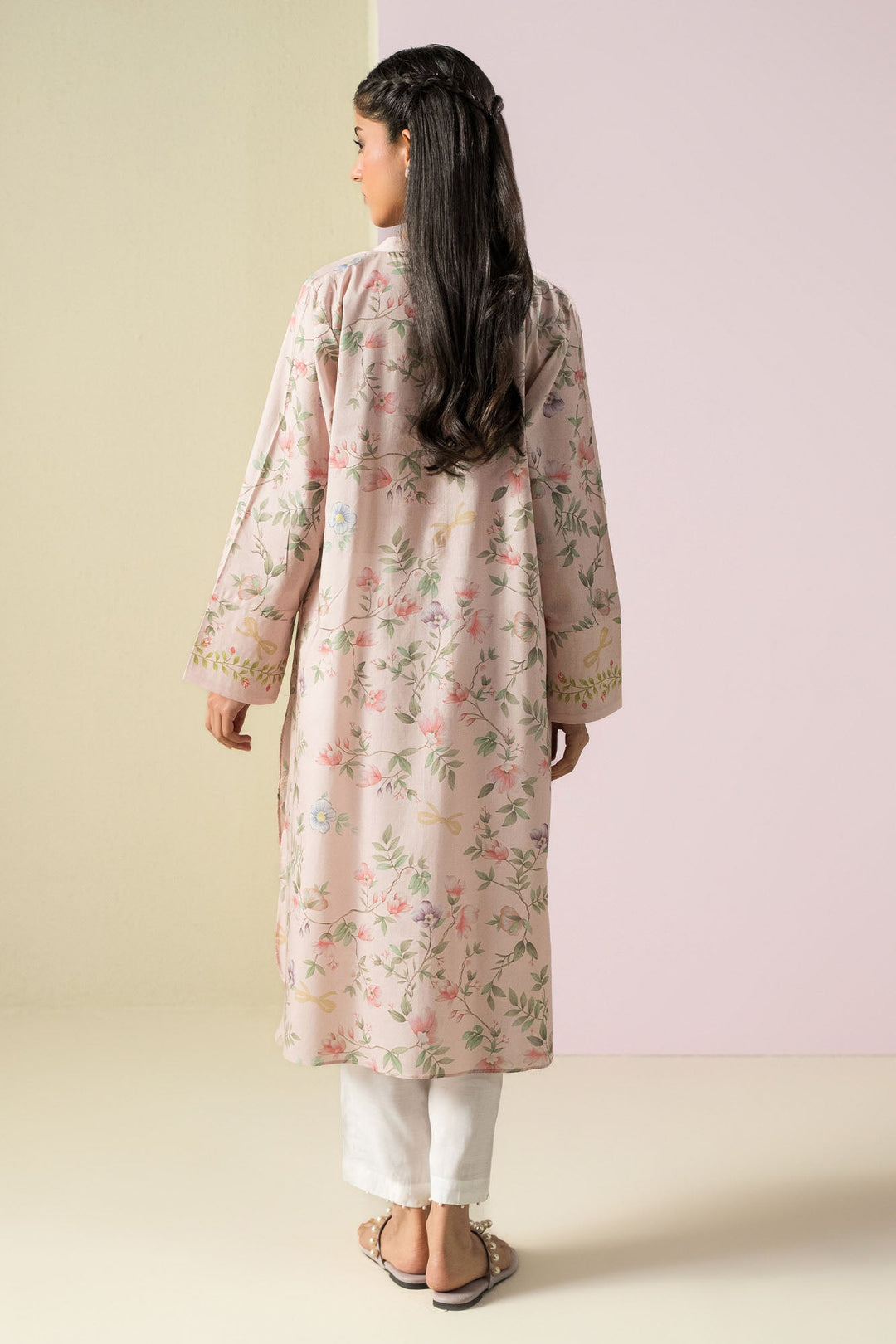 Cross Stitch - Lawn Palm Haze Printed Shirt For Women - Peach - 1 Piece - Studio by TCS