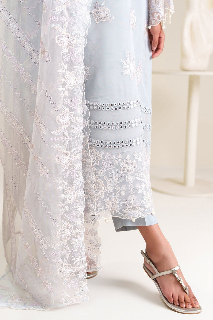 Cross Stitch - Ice Blue Charm Organza Unstitch Suit For Women - 4 Piece - Studio by TCS