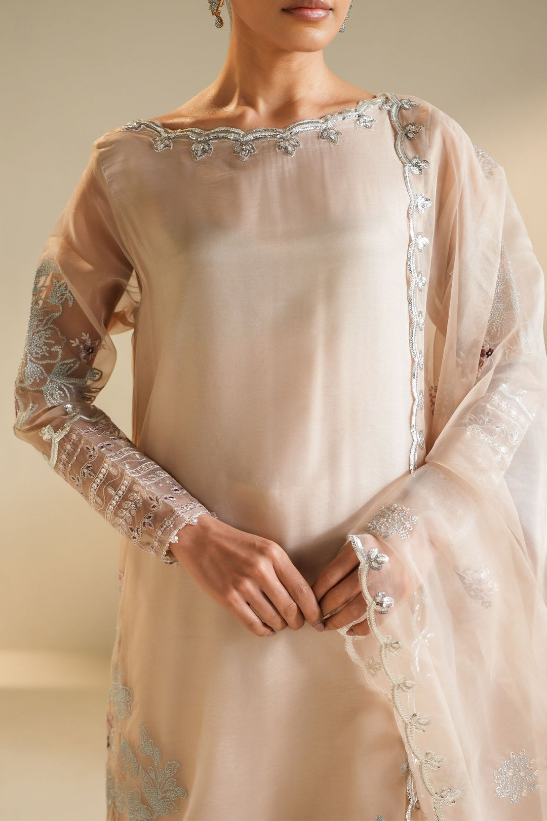 Cross Stitch - Organza Moonlit Dune Suit For Women - Beige - 3 Piece - Studio by TCS