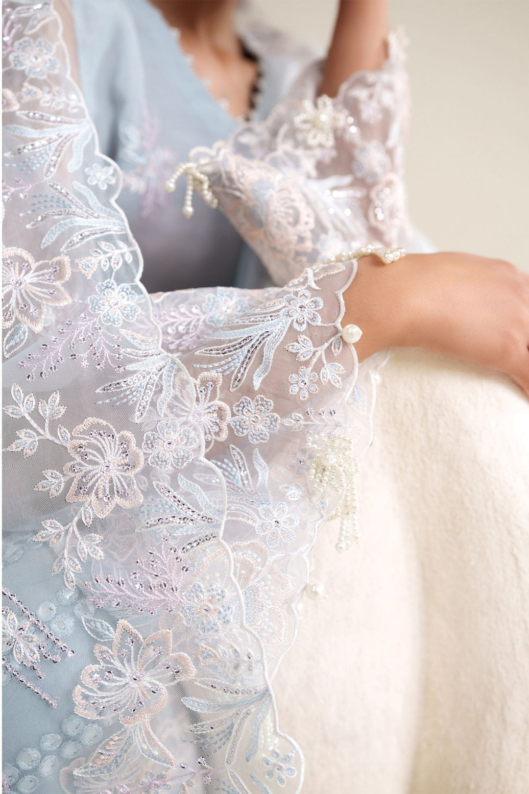 Cross Stitch - Ice Blue Charm Organza Unstitch Suit For Women - 4 Piece - Studio by TCS