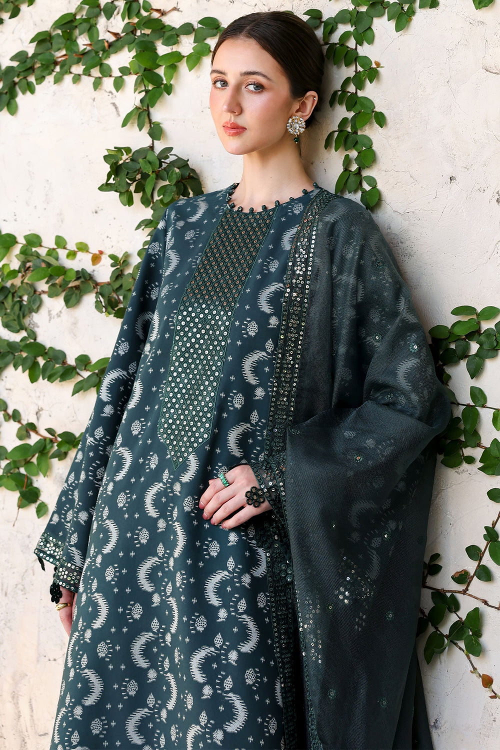 Cross Stitch - TEAL SPRUCE Cotton Unstitch Suit For Women - 3 Piece - Studio by TCS