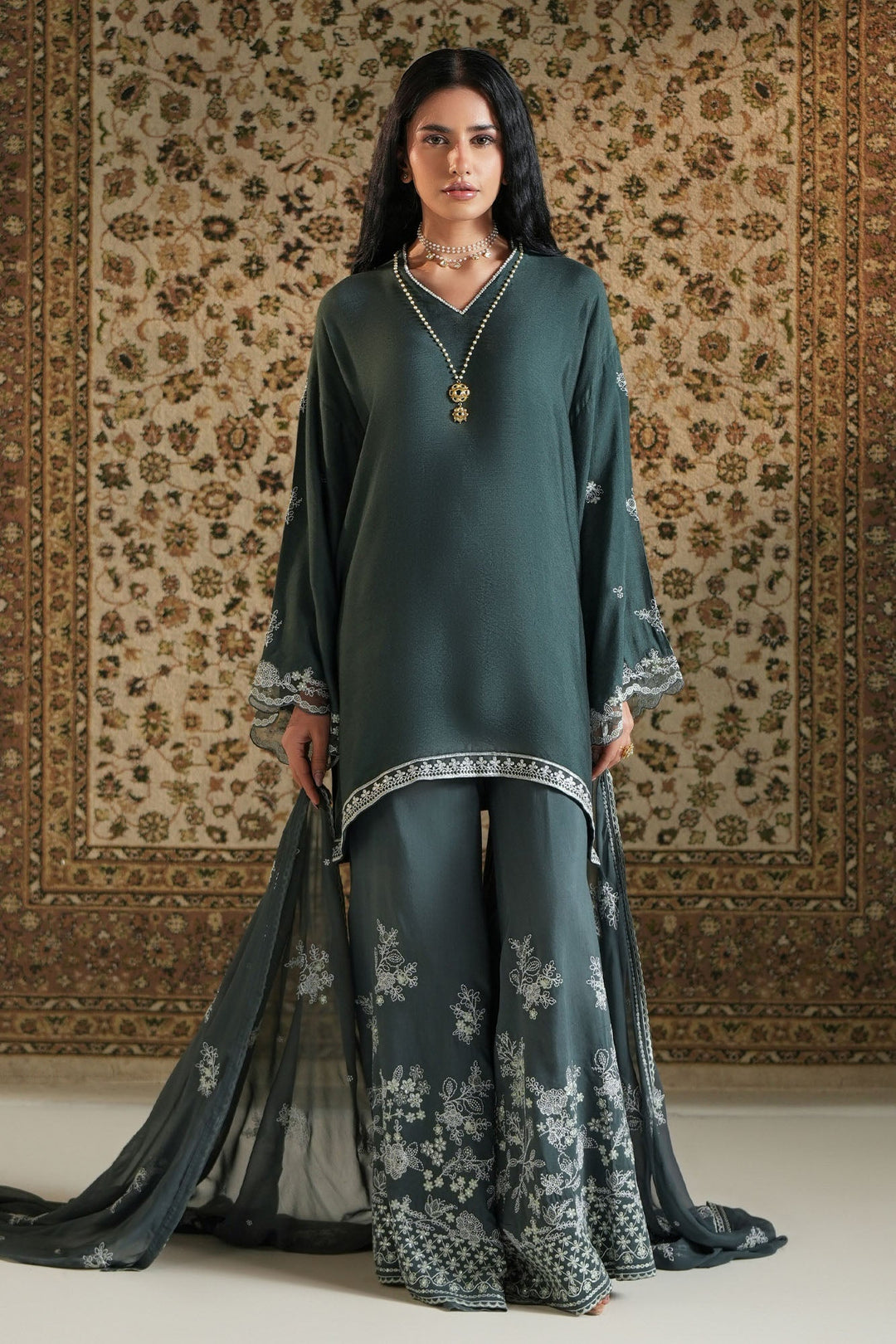 Cross Stitch - Net Jade Comet Suit For Women - Green - 3 Piece