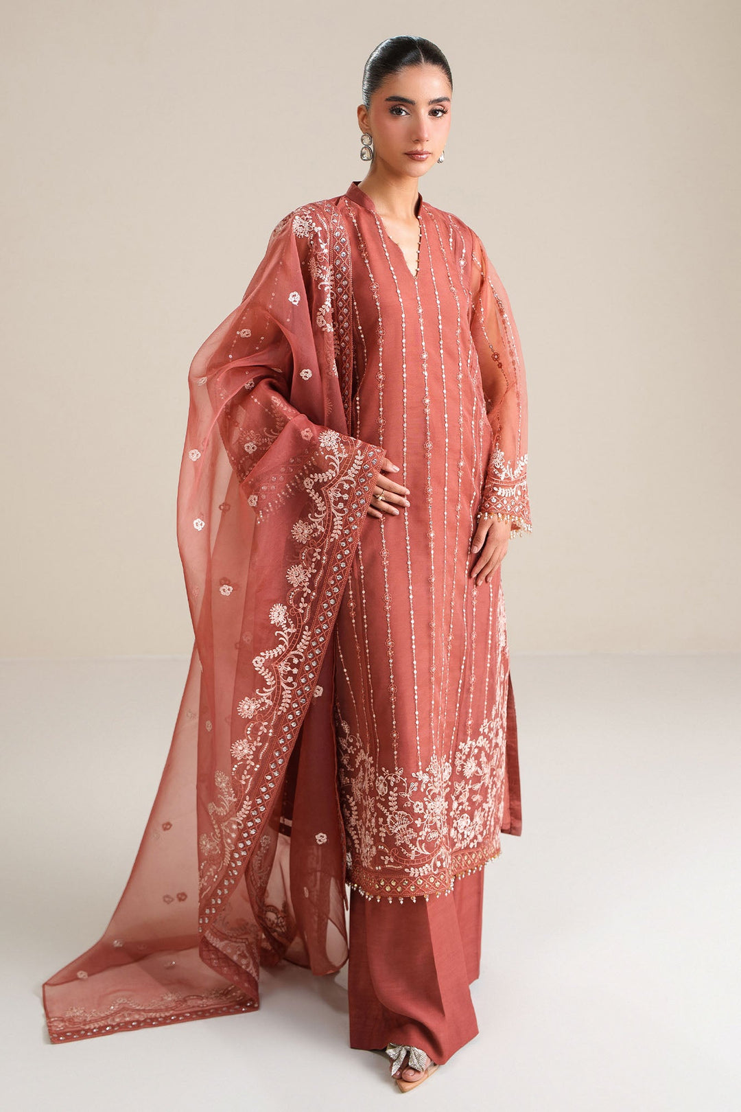 Cross Stitch - Autumn Bloom Organza Unstitch Suit For Women - 4 Piece - Studio by TCS