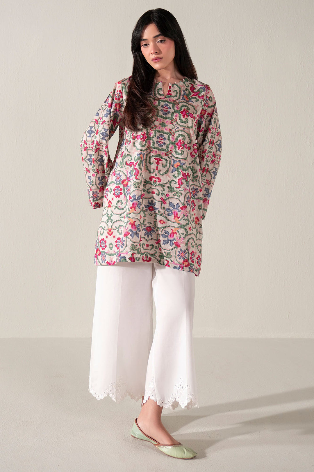 Cross Stitch - Coral Bloom Printed Lawn Shirt For Women - Beige - 1 Piece