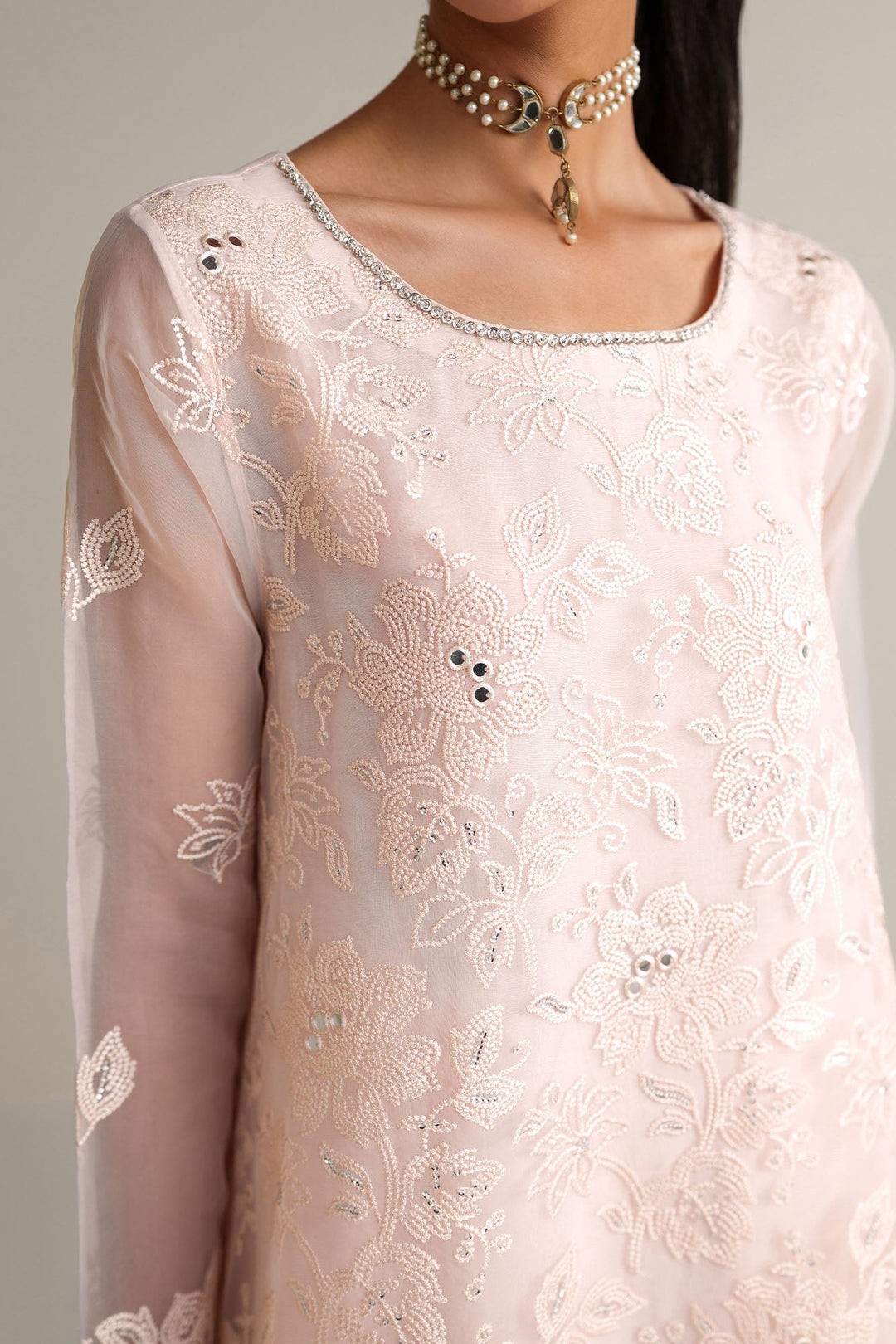 Cross Stitch - Blush Serenity Organza Unstitch Suit For Women - 4 Piece - Studio by TCS