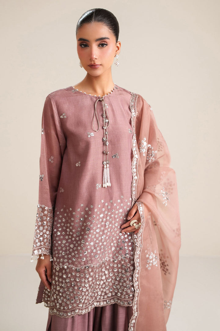 Cross Stitch - Wistful Mauve Silk Unstitch Suit For Women - 3 Piece - Studio by TCS