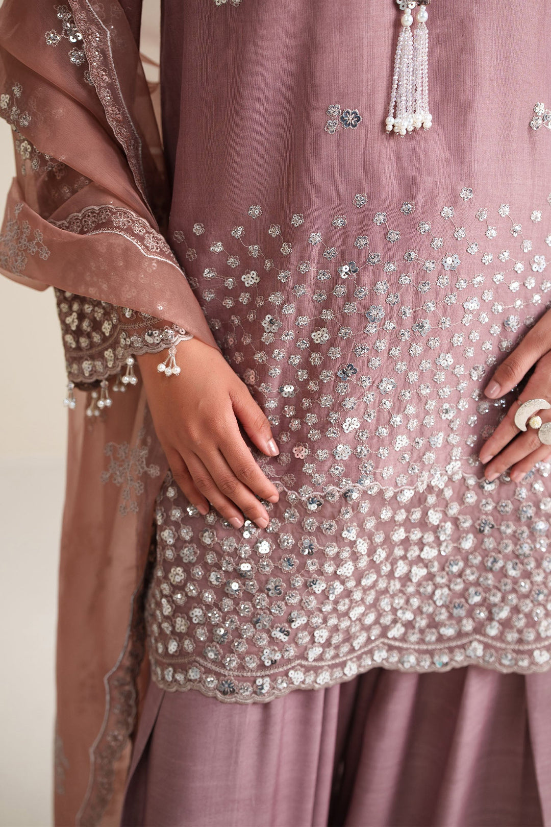 Cross Stitch - Wistful Mauve Silk Unstitch Suit For Women - 3 Piece - Studio by TCS