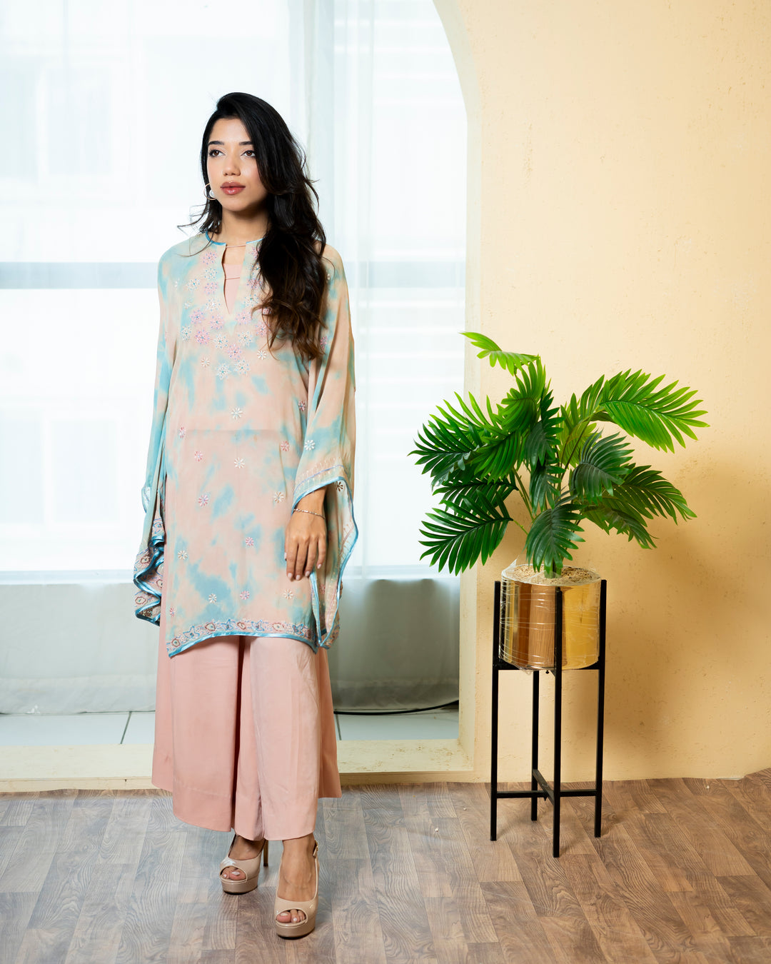 Urooj Atelier - Chiffon Suit For Women - Flamingo Pink - 3 Piece