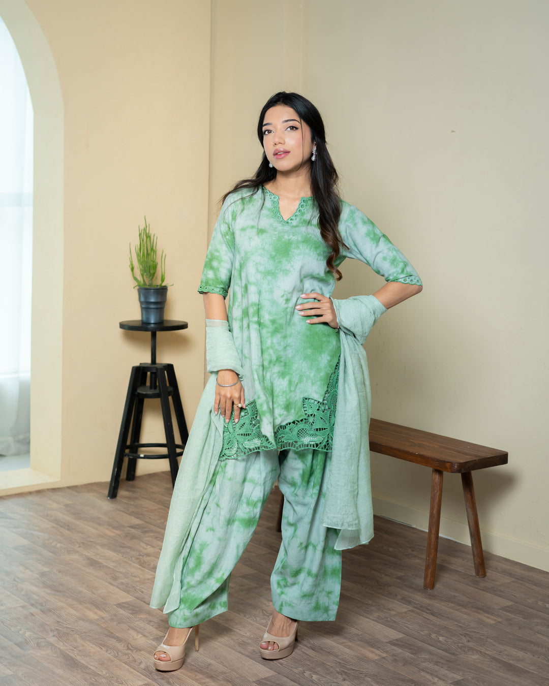 Urooj Atelier - Irish Suit For Women - Forest Green - 3 Piece