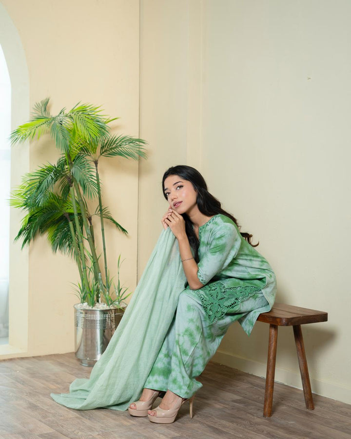 Urooj Atelier - Irish Suit For Women - Forest Green - 3 Piece