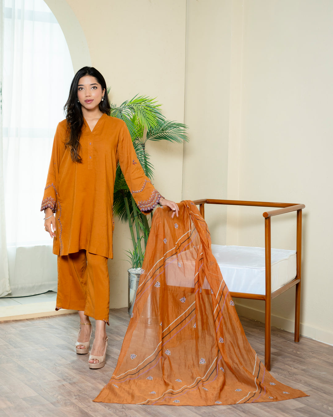Urooj Atelier - Irish Suit For Women - Rust - 3 Piece