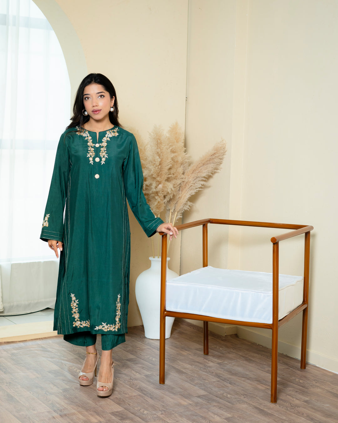 Urooj Atelier - Khaadi Silk Suit For Women - Pine Green - 2 Piece