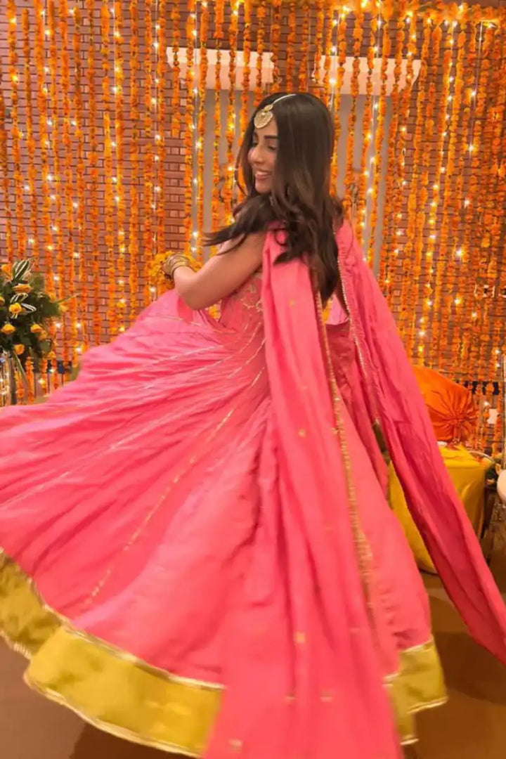 Pinktree - Ushna Shah Outfit - Pink & Citrus Green