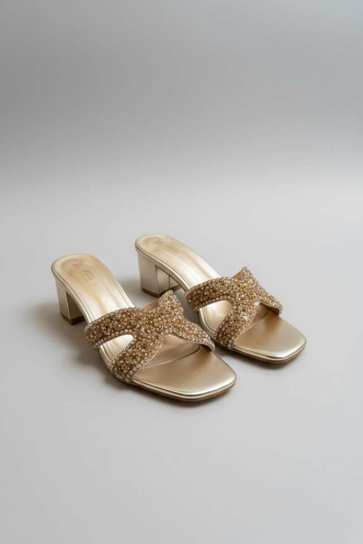 Milli Shoes - Block Heel Formal Slides For Women - Gold - Studio by TCS