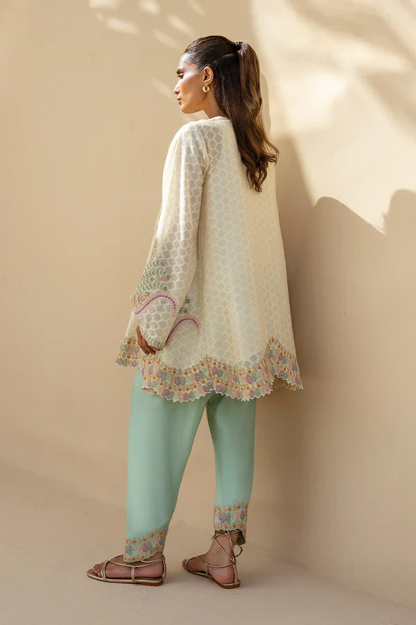 Sania Maskatiya - Vana - Khaddi Corduroy , RawSilk - Ivory and Seafoam - 2 Piece