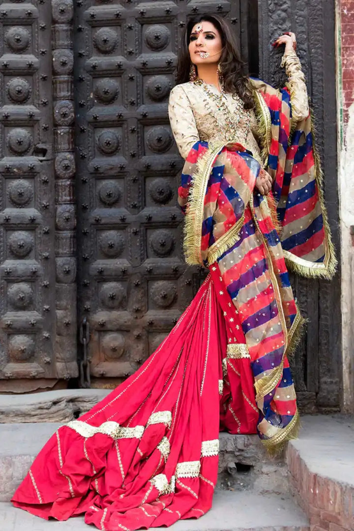 Pinktree - Vintage garland - Gharara - Gold & Red - Cotton - 3 Piece