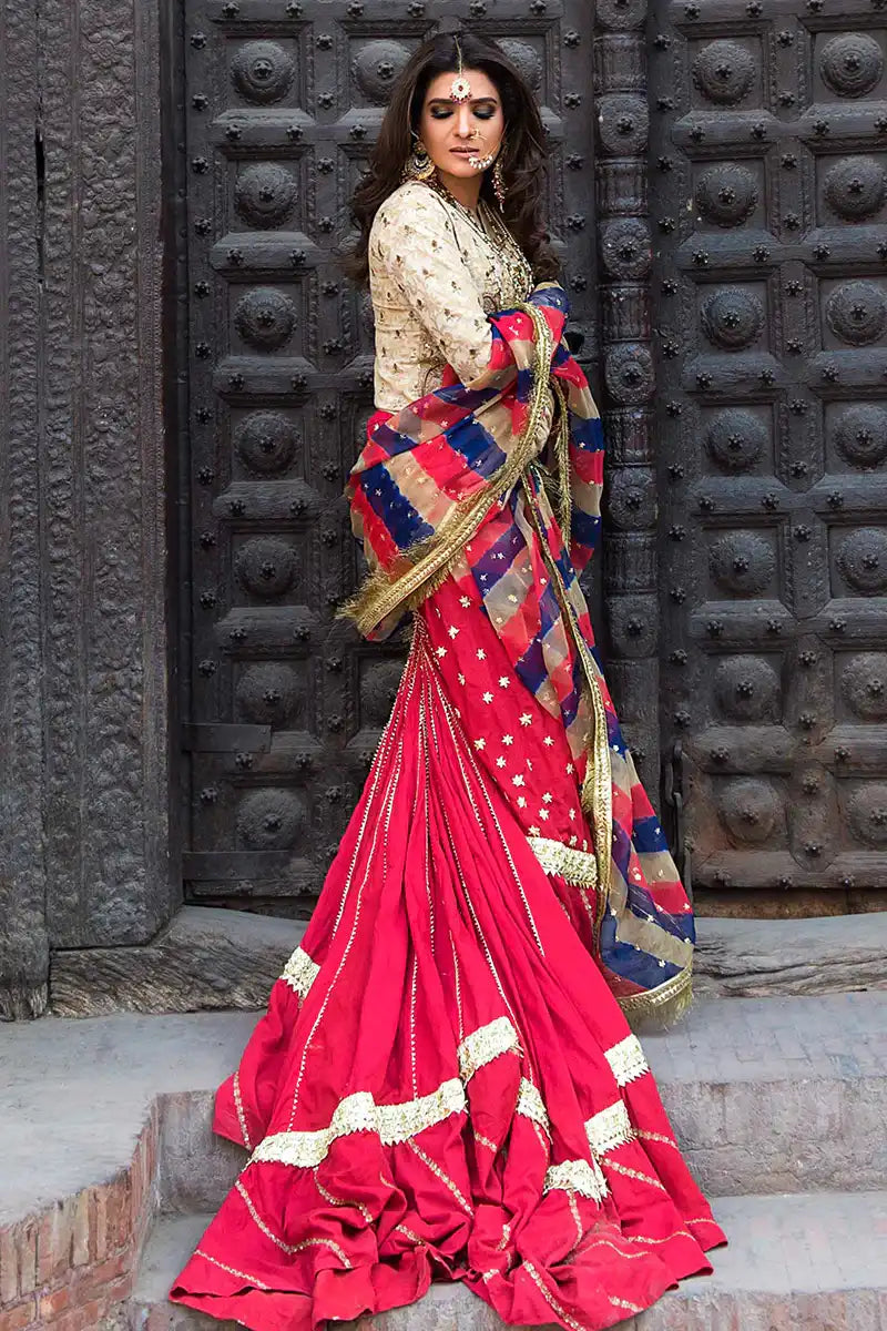Pinktree - Vintage garland - Gharara - Gold & Red - Cotton - 3 Piece
