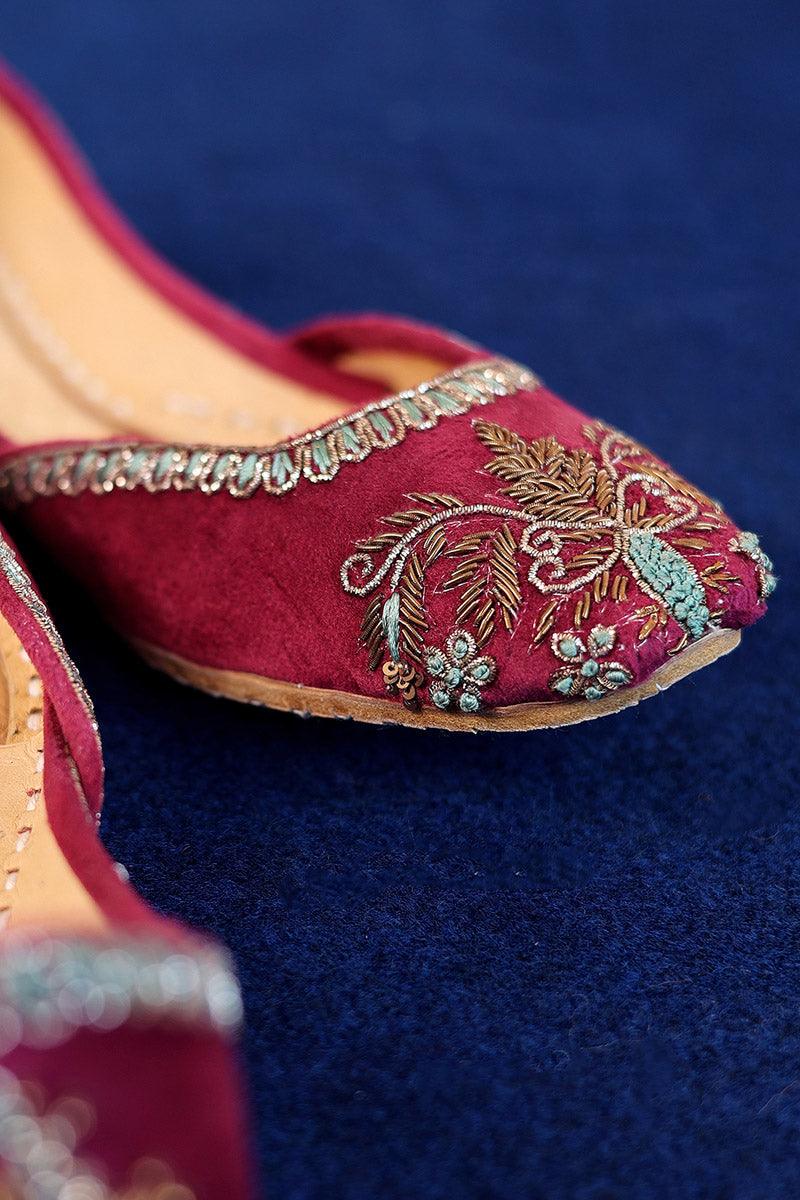 Generation - Cinnamon Zardozi Khussa - Maroon - Leather