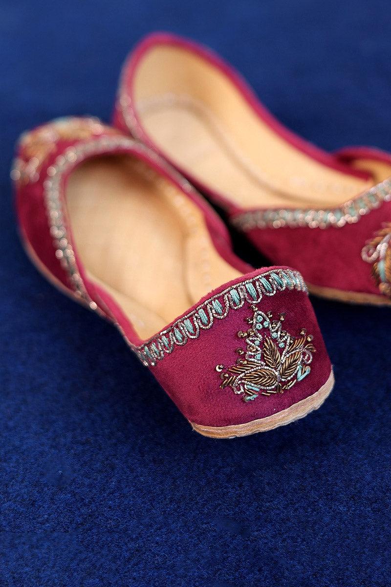 Generation - Cinnamon Zardozi Khussa - Maroon - Leather