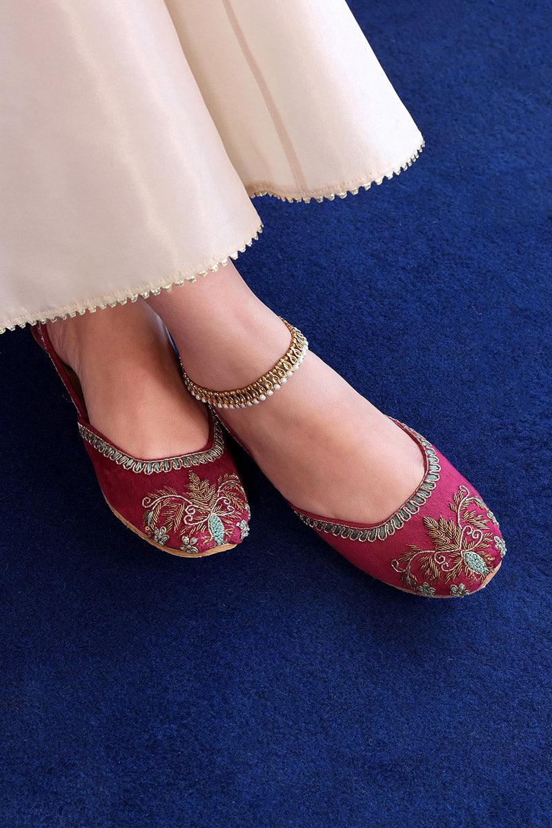Generation - Cinnamon Zardozi Khussa - Maroon - Leather