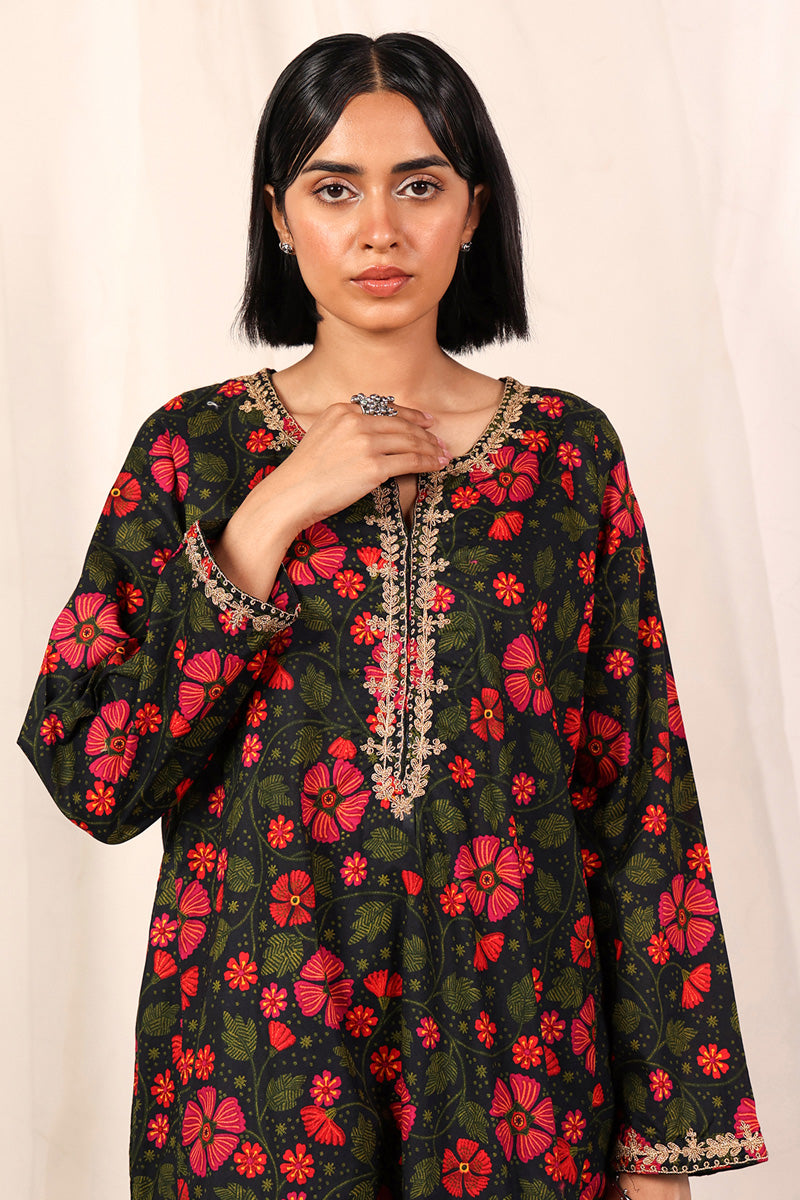 Generation - Embroidered Floret Set - Black - Cambric - 2 Piece