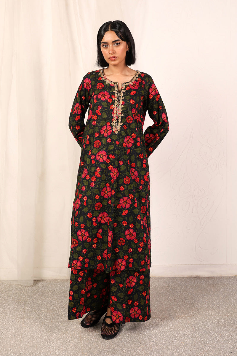 Generation - Embroidered Floret Set - Black - Cambric - 2 Piece