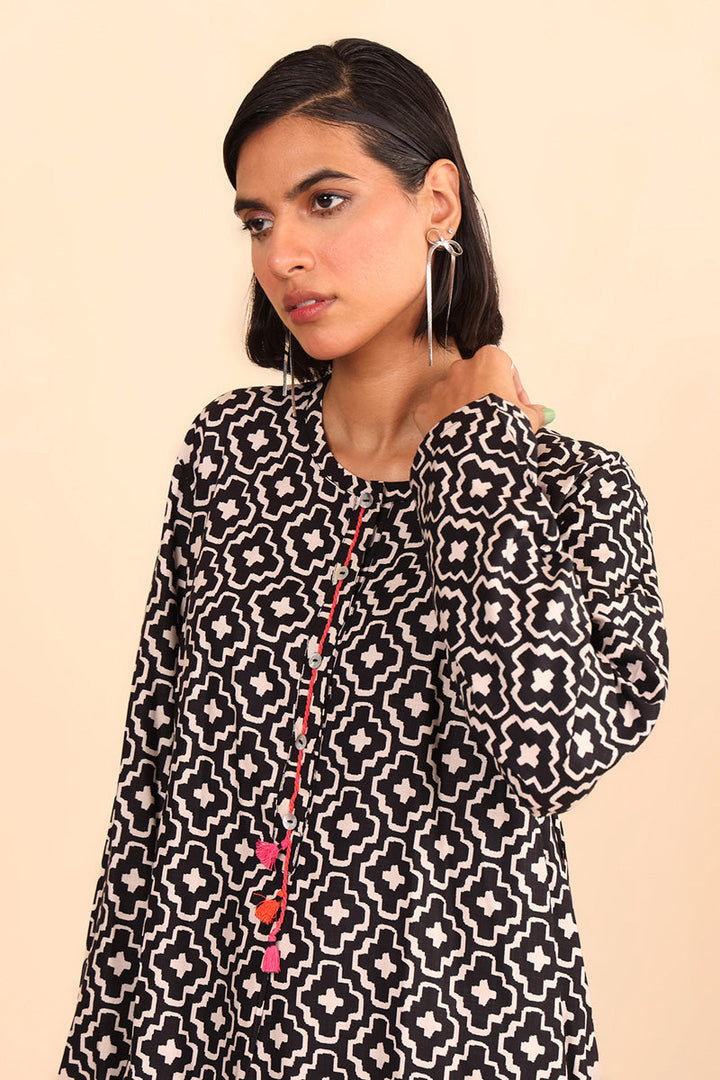 Generation - Buttoned Zawiya 2 Piece Set - Cambric - Black