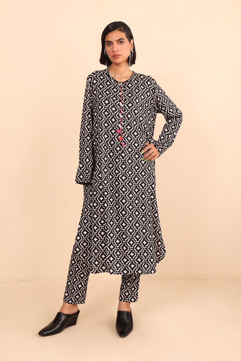 Generation - Buttoned Zawiya 2 Piece Set - Cambric - Black