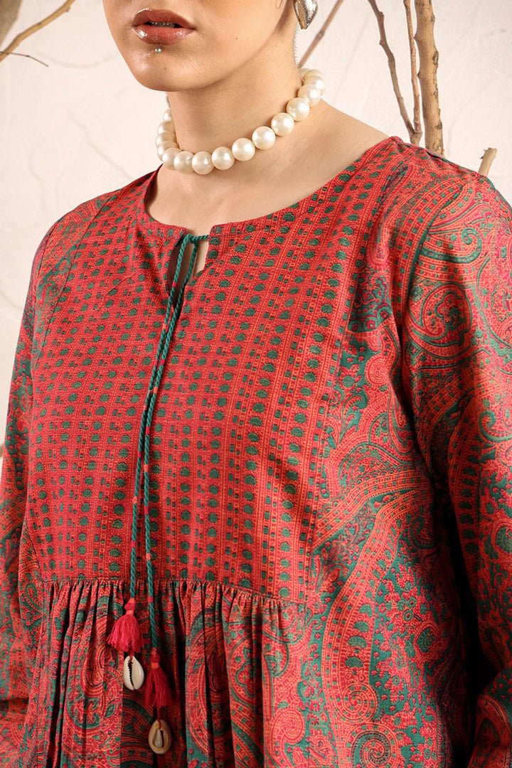 Generation - Print Blocked Boho Paisley Top - Cambric - Green - 1 Piece