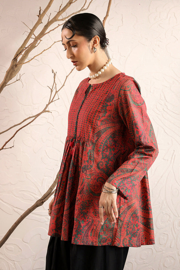 Generation - Print Blocked Boho Paisley Top - Cambric - Green - 1 Piece