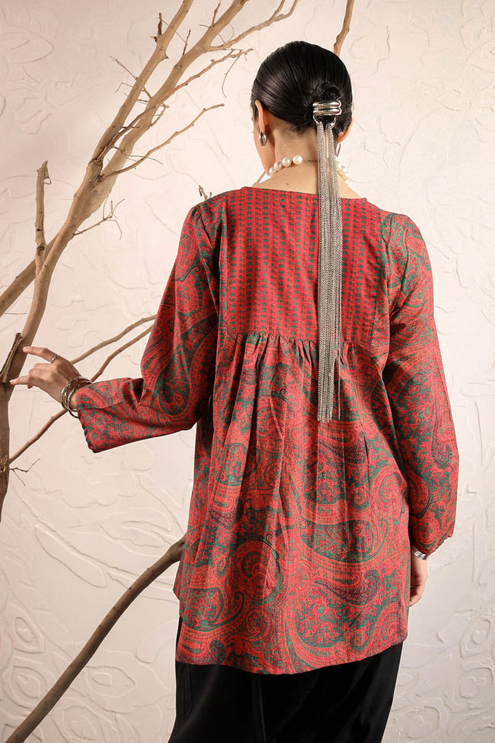 Generation - Print Blocked Boho Paisley Top - Cambric - Green - 1 Piece
