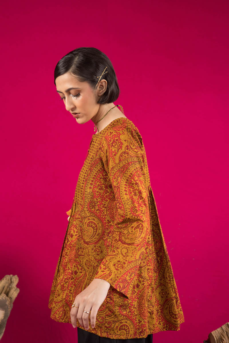 Generation - Print Blocked Boho Paisley Top - Cambric - Green - 1 Piece