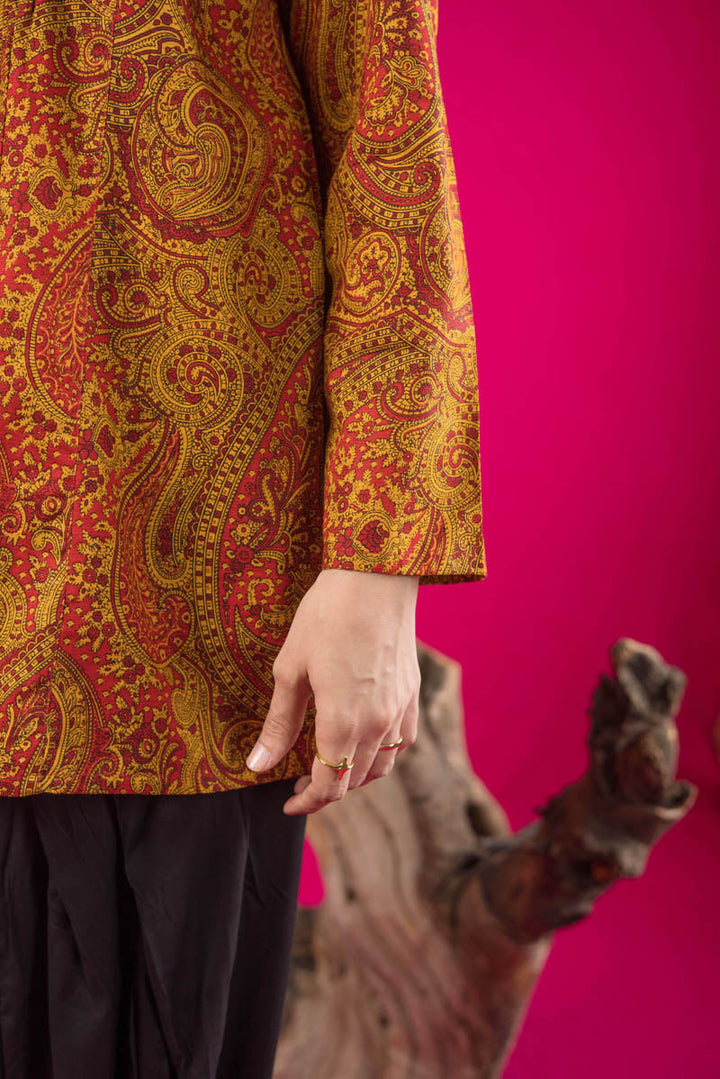 Generation - Print Blocked Boho Paisley Top - Cambric - Green - 1 Piece