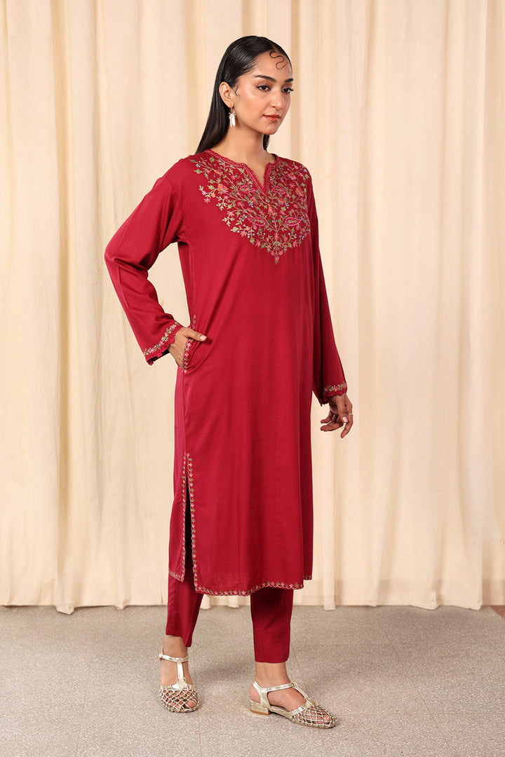 Generation - Chaar Kali 2 Piece Set - Cotton - Maroon