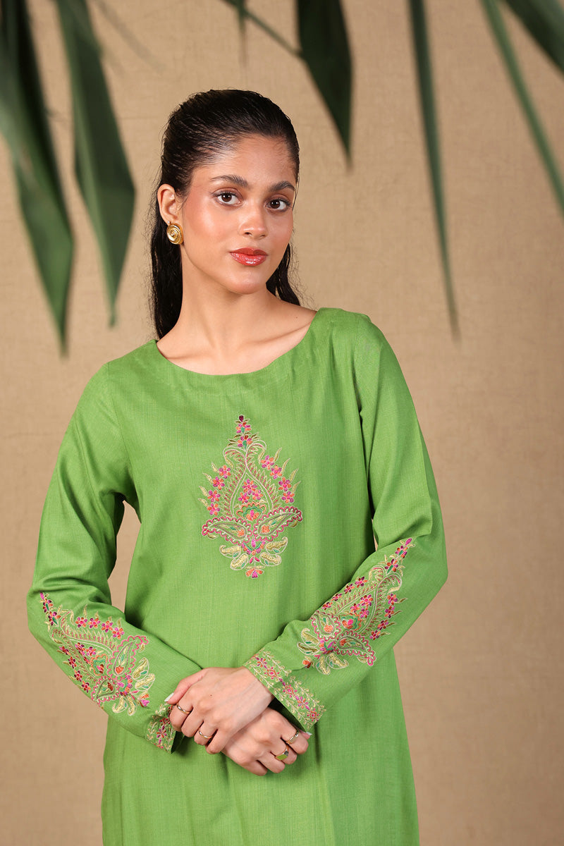 Generation - Embroidered Chaar Kali 2 Piece Set - Cotton - Green