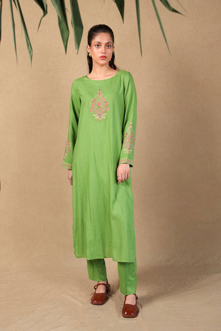 Generation - Embroidered Chaar Kali 2 Piece Set - Cotton - Green