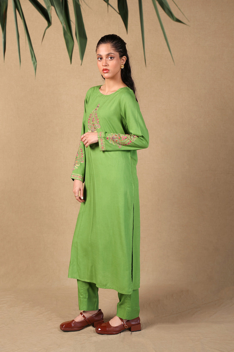 Generation - Embroidered Chaar Kali 2 Piece Set - Cotton - Green