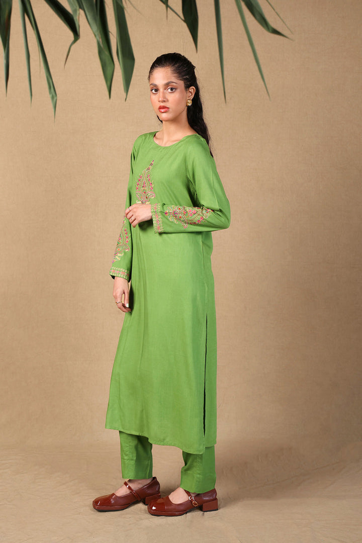 Generation - Embroidered Chaar Kali 2 Piece Set - Cotton - Green