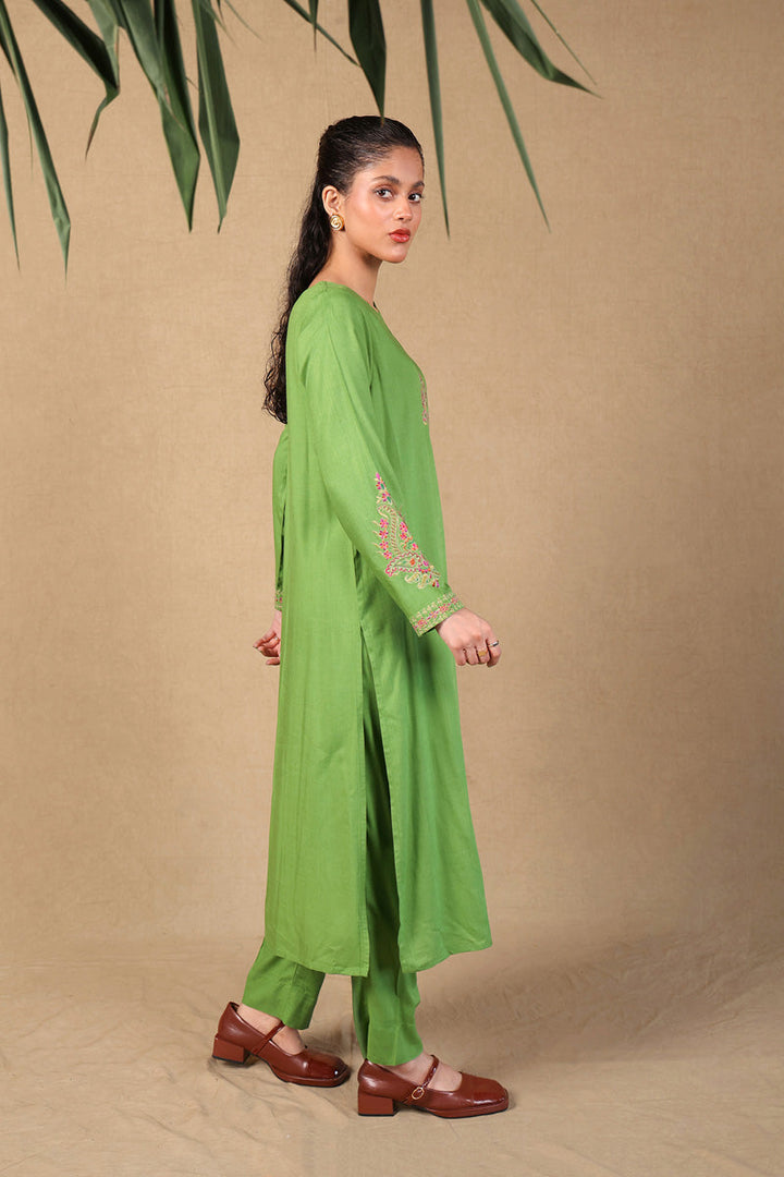 Generation - Embroidered Chaar Kali 2 Piece Set - Cotton - Green
