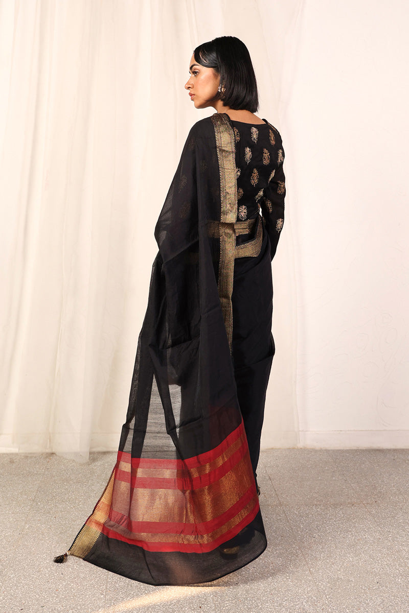 Generation - Regal Anarkali Saree - Cotton - Black
