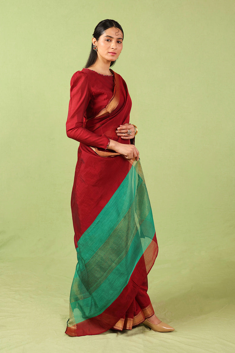 Generation - Anarkali Saree - Cotton - Red - 3 Piece