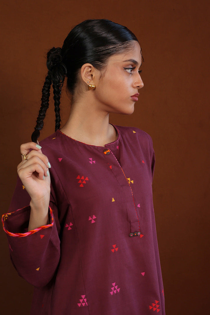 Generation - Khaddiyan Print Blocked Kurta - Cambric - 1 Piece