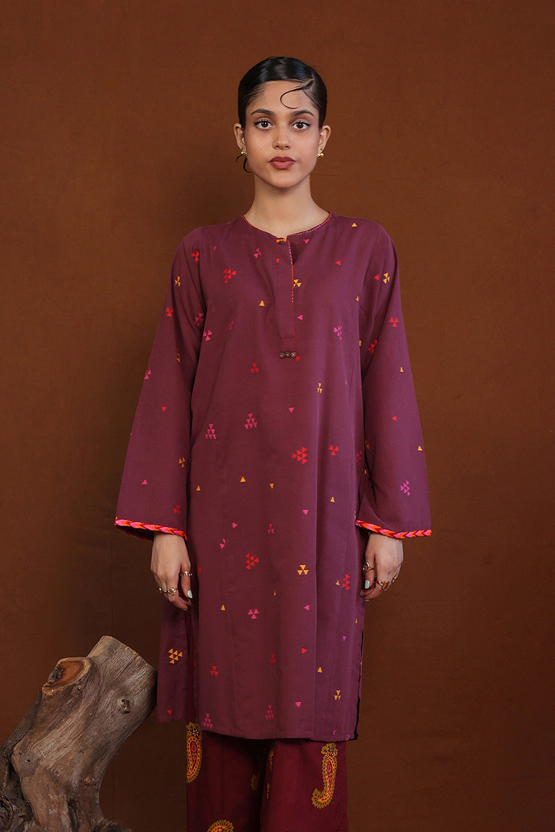 Generation - Khaddiyan Print Blocked Kurta - Cambric - 1 Piece