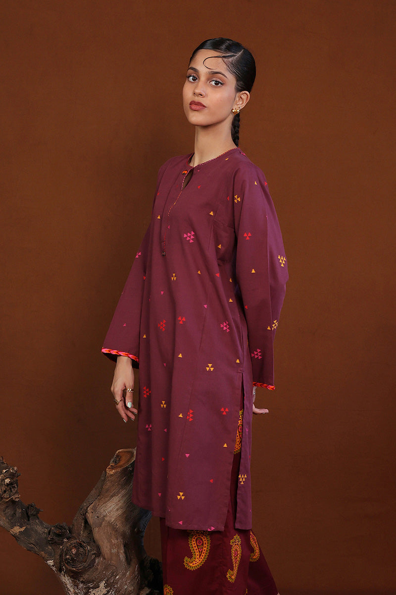 Generation - Khaddiyan Print Blocked Kurta - Cambric - 1 Piece