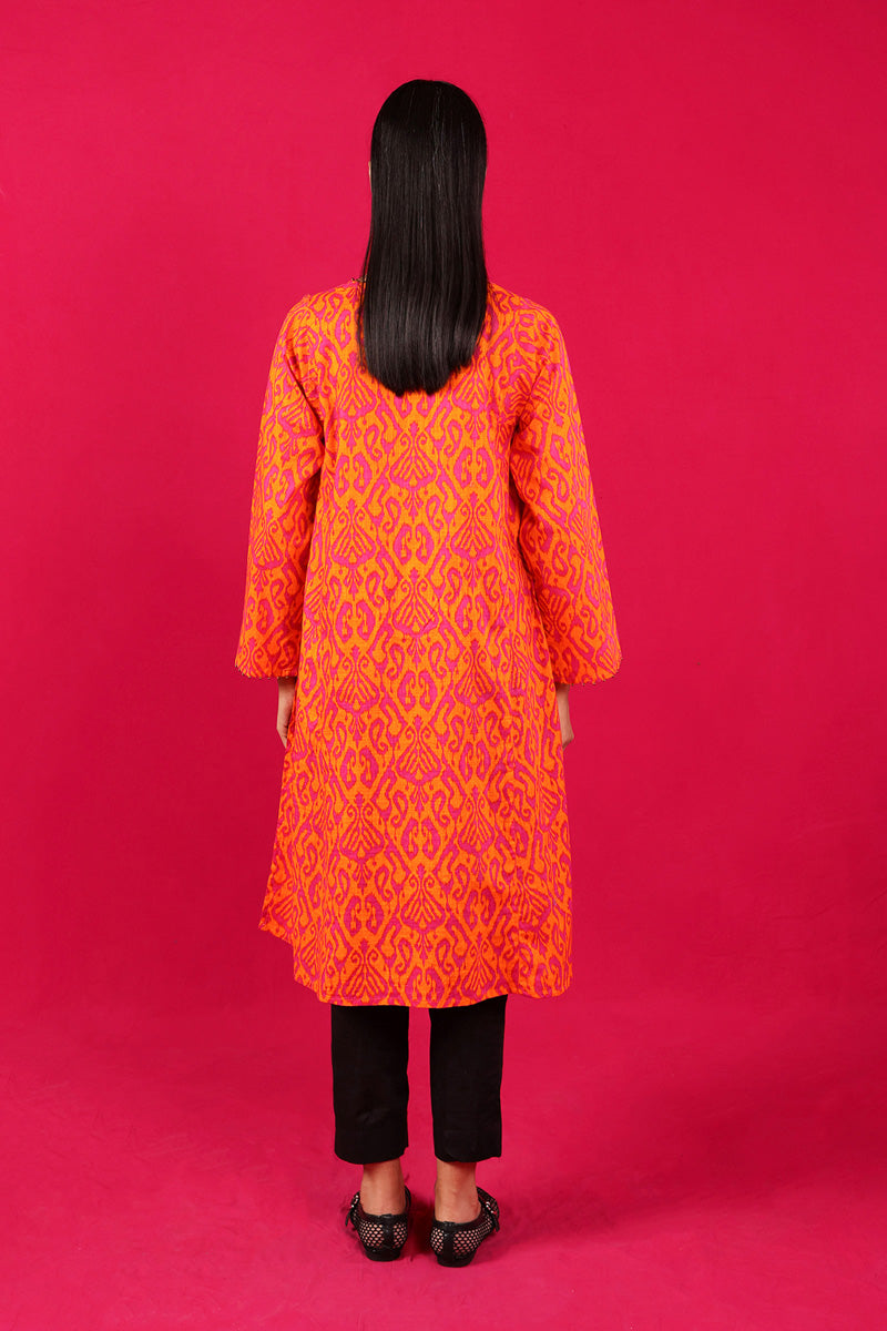 Generation - Printed Timeless Weave Kurta - Cambric - Orange - 1 Piece