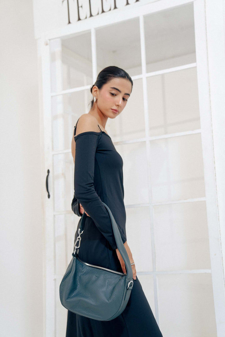 Zahraas Leather Hobo Shoulder Bag dark Teal