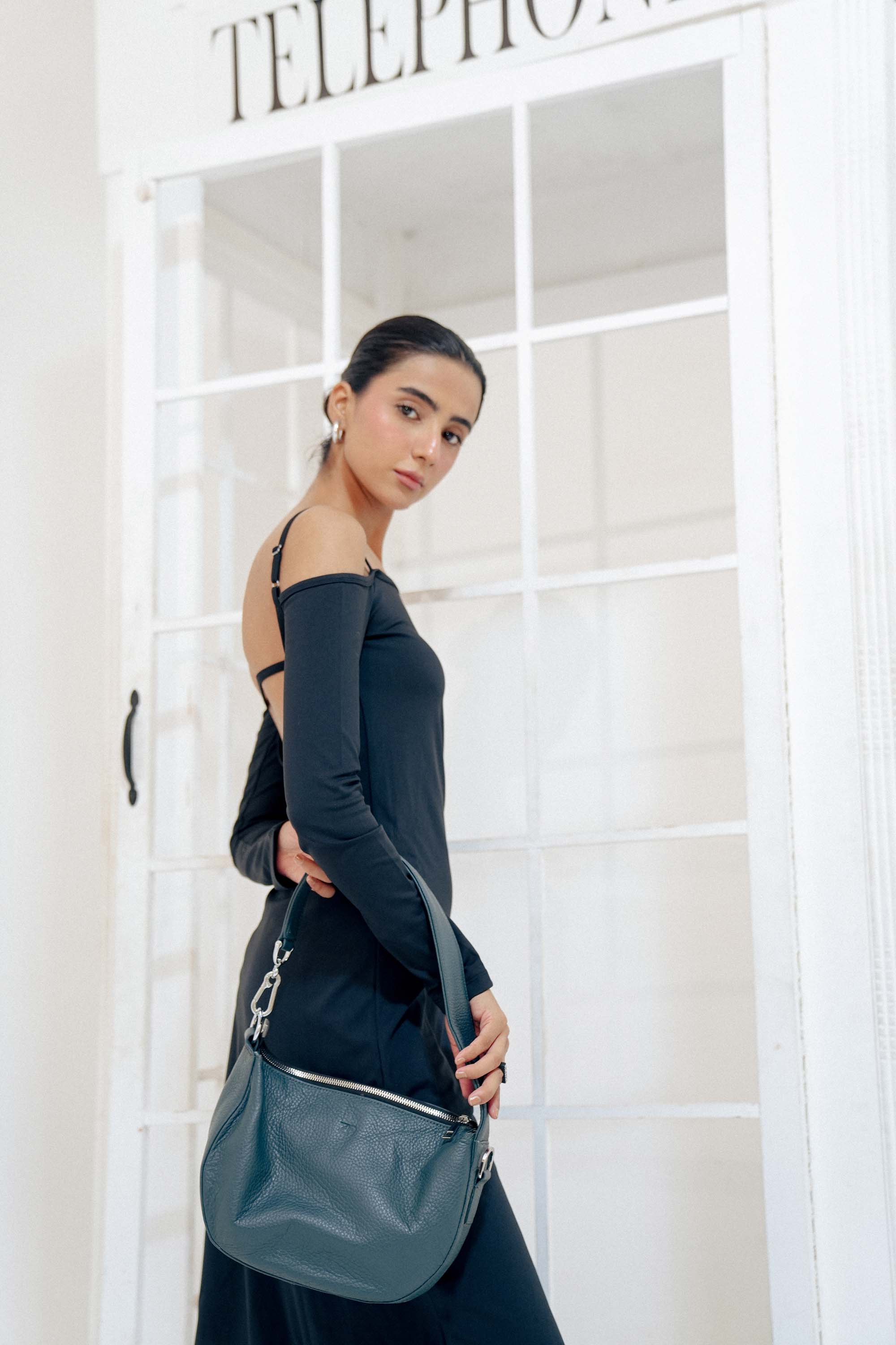 Shop Zahraas Leather Hobo Shoulder Bag dark Teal | Studio by TCS