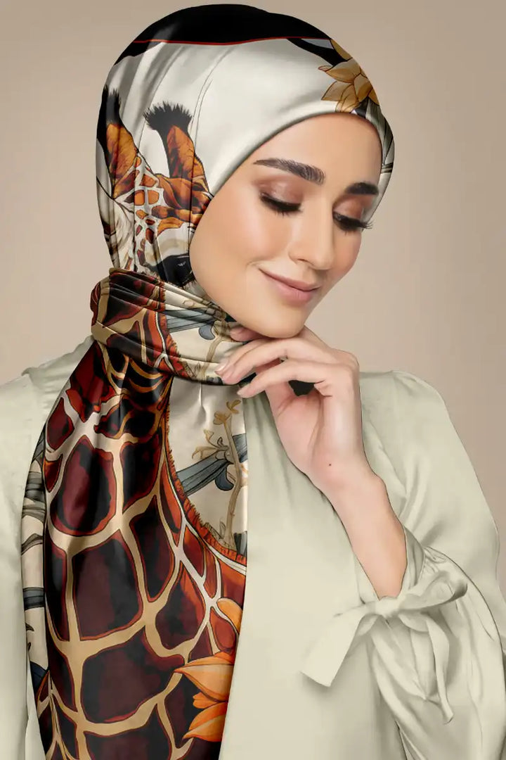Black Wolf - JUNGLE LOVE SILK HIJAB - OFF WHITE - 1 Piece