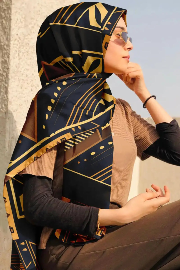Black Wolf - LUXURY AFROFUTURISM SILK HIJAB - BLACK - 1 Piece