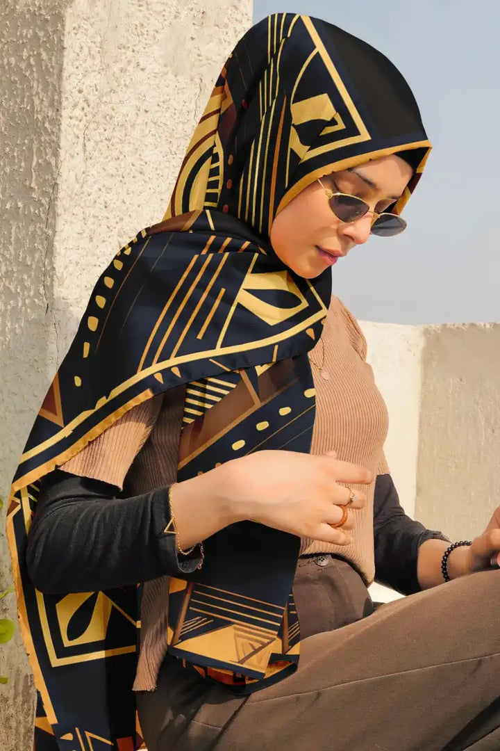 Black Wolf - LUXURY AFROFUTURISM SILK HIJAB - BLACK - 1 Piece